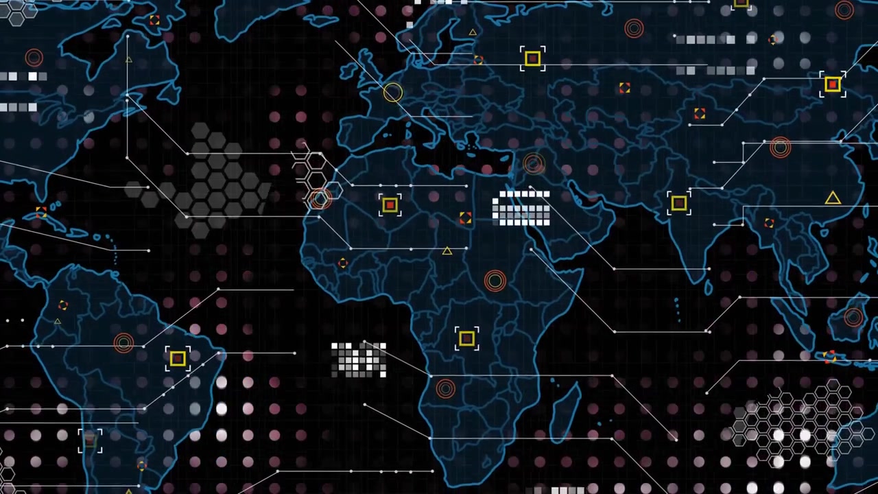 Halftone pulse revealing global map, HUD clusters expanding and pulsing, visualizing ocean data