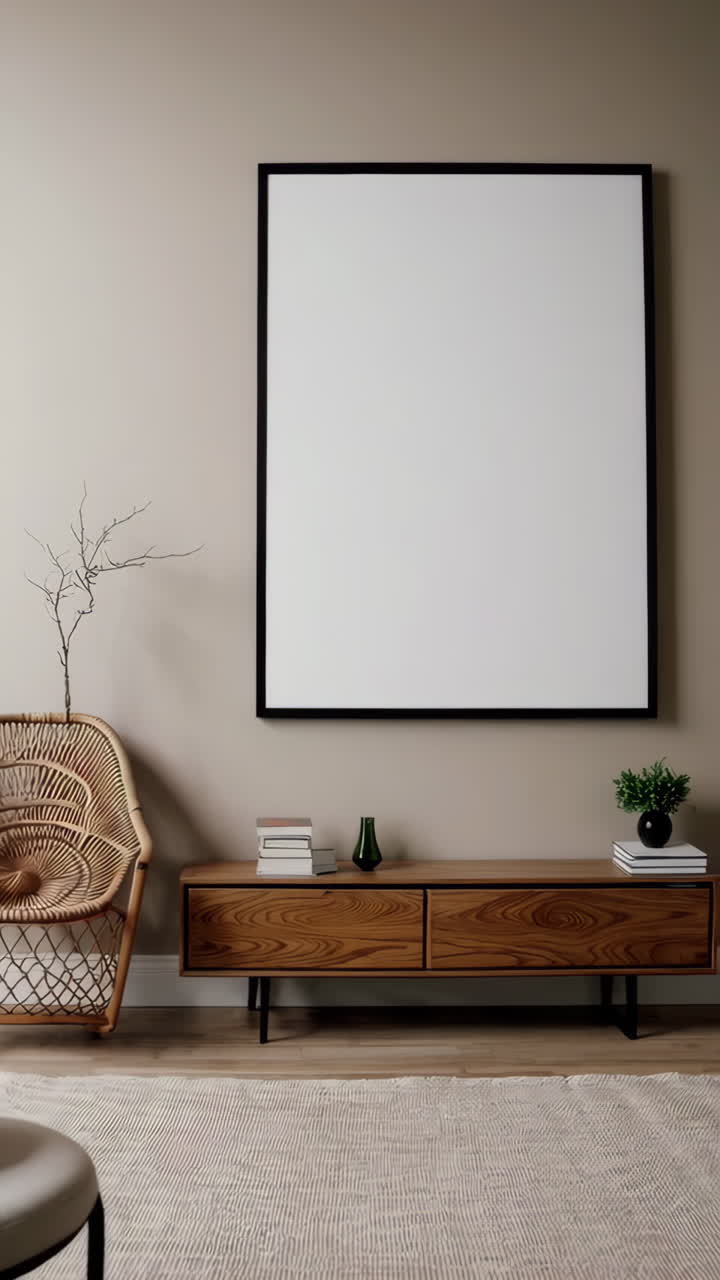 Modern Interior Design with Blank Frame and Wooden Console