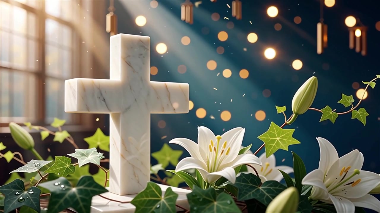 Cruz Cristiana con Luz Celestial, Fondo para Adoración.