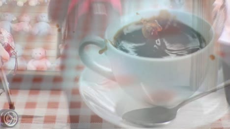 animation of people walking over cup of coffee