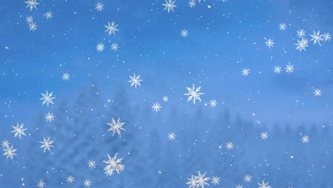 animation of snow falling over winter landscape background