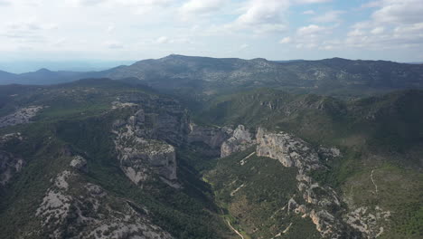 Cevennes-National-Park-aerial-drone-view-on-mountains-covered-with-scrubland