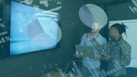 animation of data processing over diverse business people in office