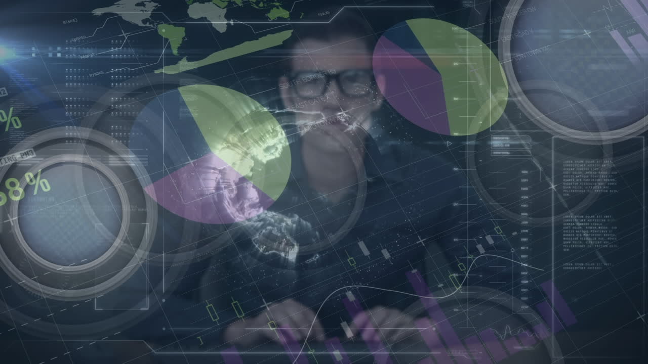 animación de un hombre de negocios caucásico sobre el procesamiento de datos