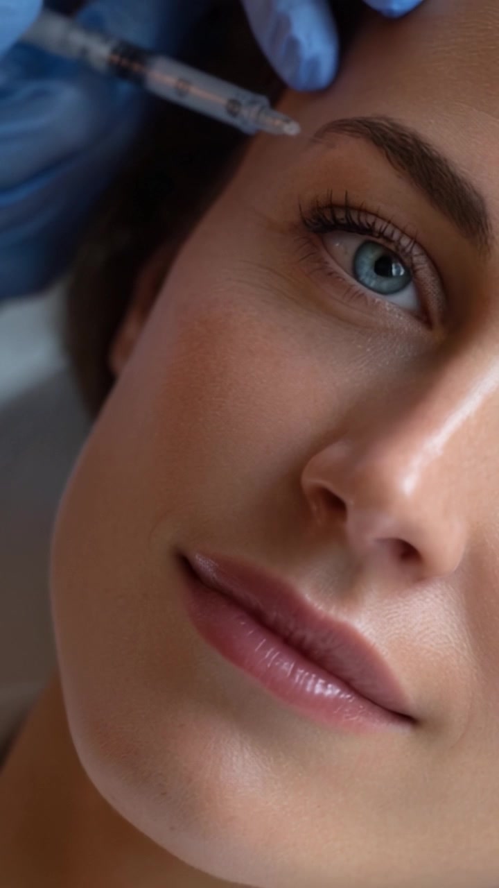 Un primer plano de un procedimiento de tratamiento de belleza que destaca la mejora estética con un enfoque en las características faciales y los inyectables para el rejuvenecimiento y el cuidado