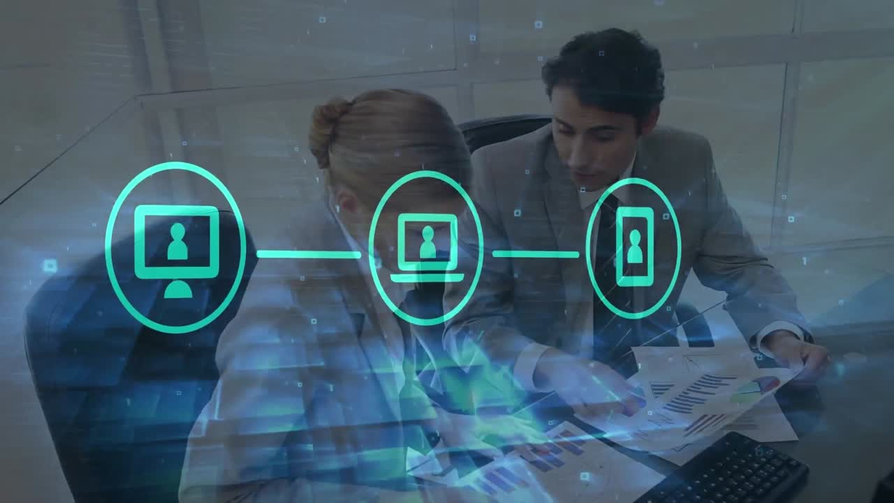 animación de la red de conexiones con iconos sobre personas de negocios