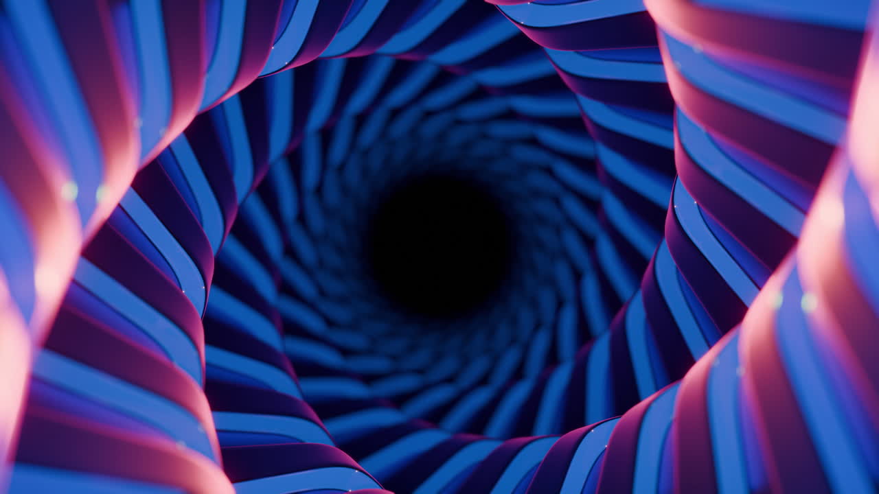 Animazione in loop continuo di un tunnel a spirale astratto blu e rosa