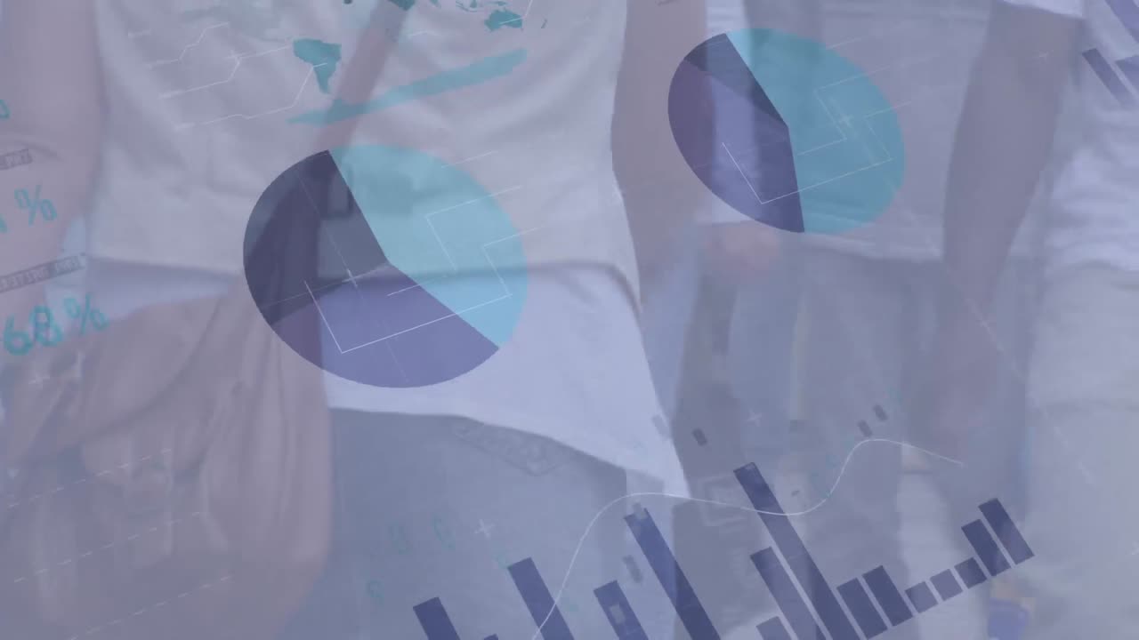 animación de estadísticas y procesamiento de datos sobre una concurrida calle de la ciudad