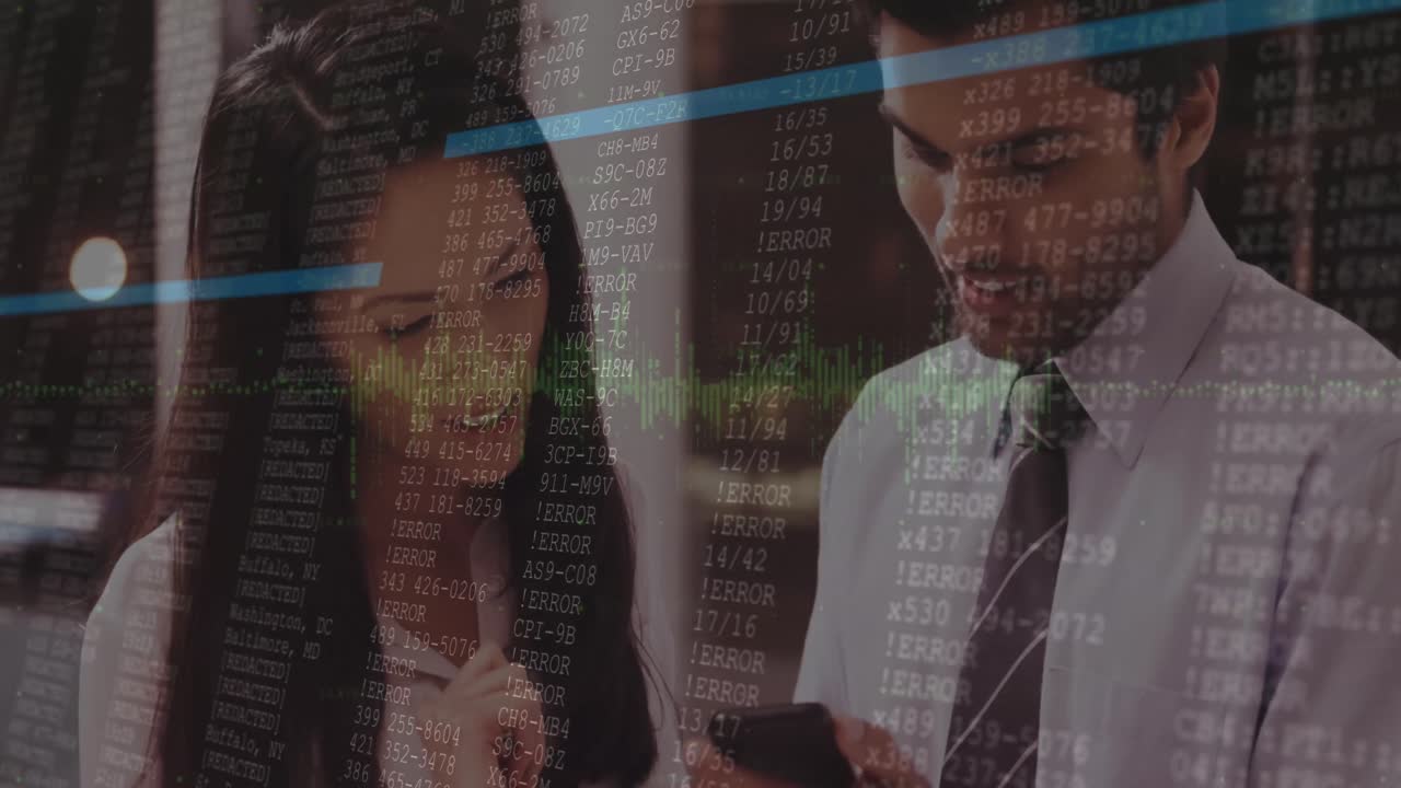 animación del procesamiento de datos sobre diversas personas de negocios en la oficina