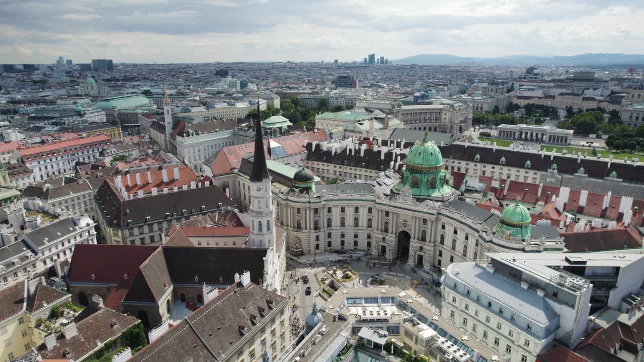 Michaelerplatz and surrounding historic buildings in vienna, austria, aerial view