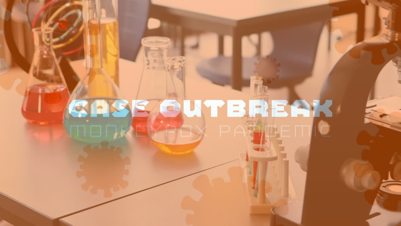 실험실과 현미경 위에서 원이 천연두의 애니메이션