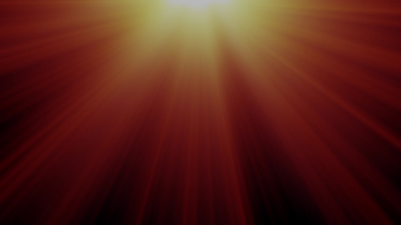 Abstract golden yellow orange Shining light beams. 4K seamless loop ray light beams animation. Gold light flare glowing on top on black background footage for overlay. Rays Of Light On Center Top.