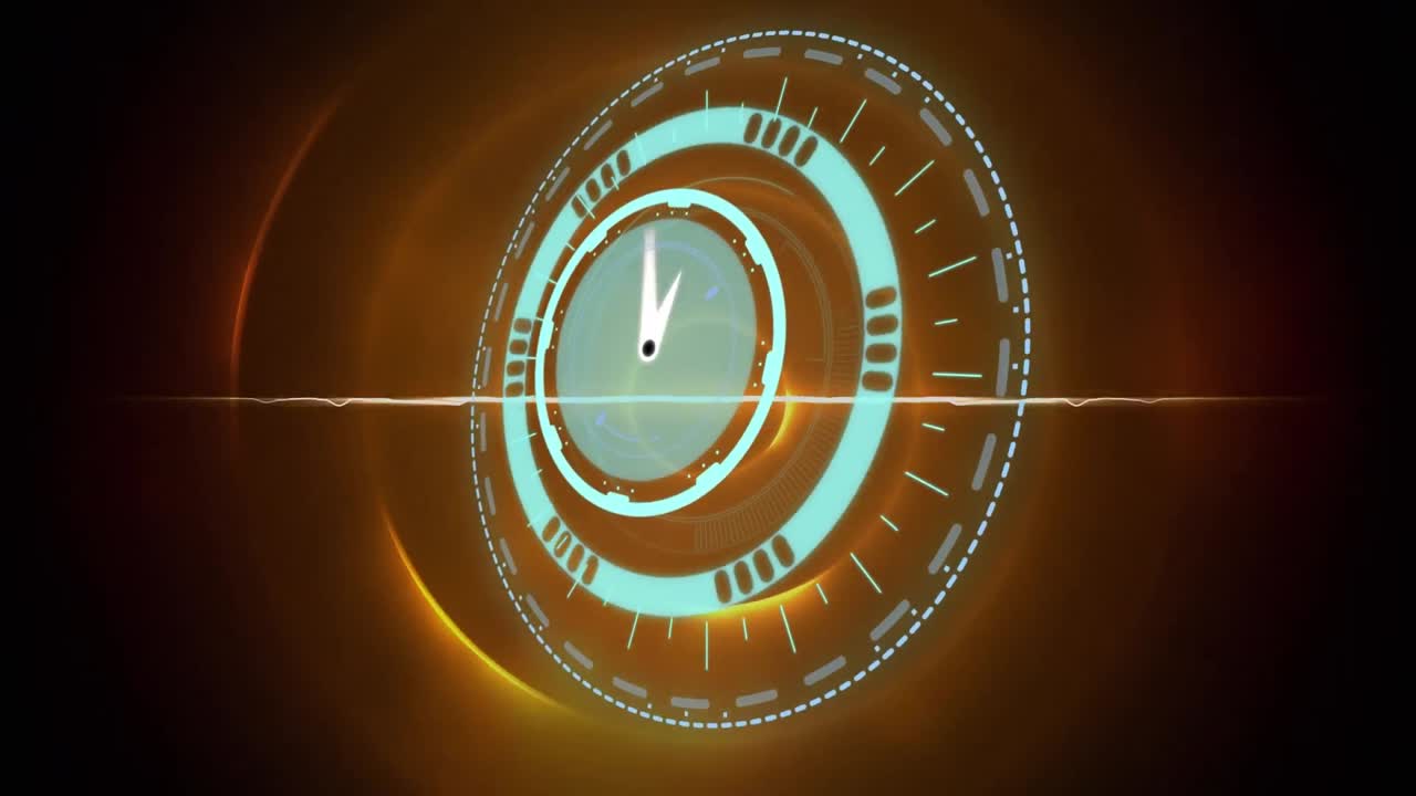 오렌지색 원 위에 움직이는 스 ⁇  스캐닝과 시계의 애니메이션