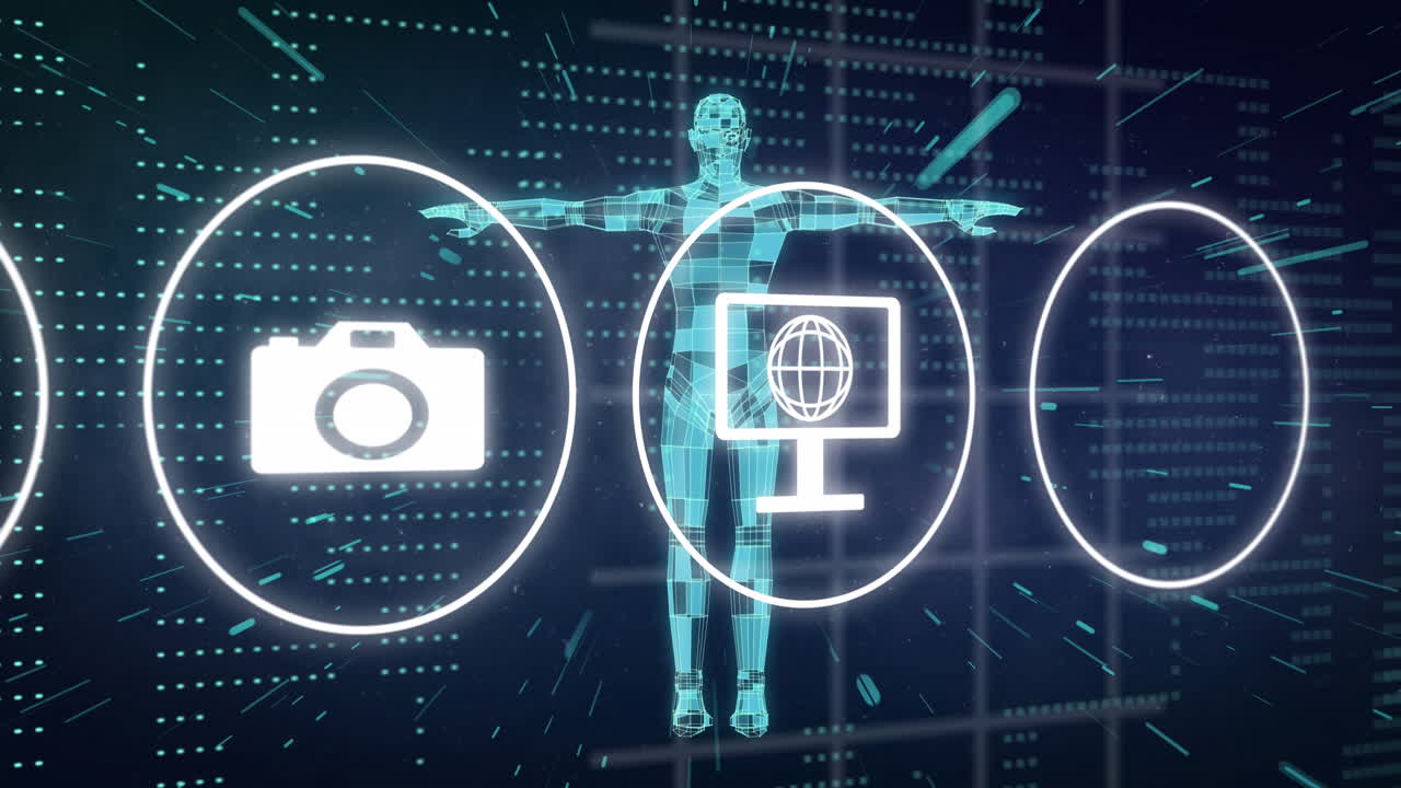 animación de iconos, cuerpo humano sobre procesamiento de datos