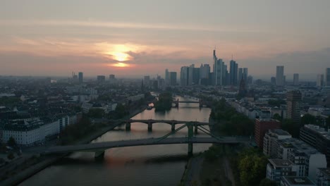 aerial cityscape of frankfurt am main at sunset