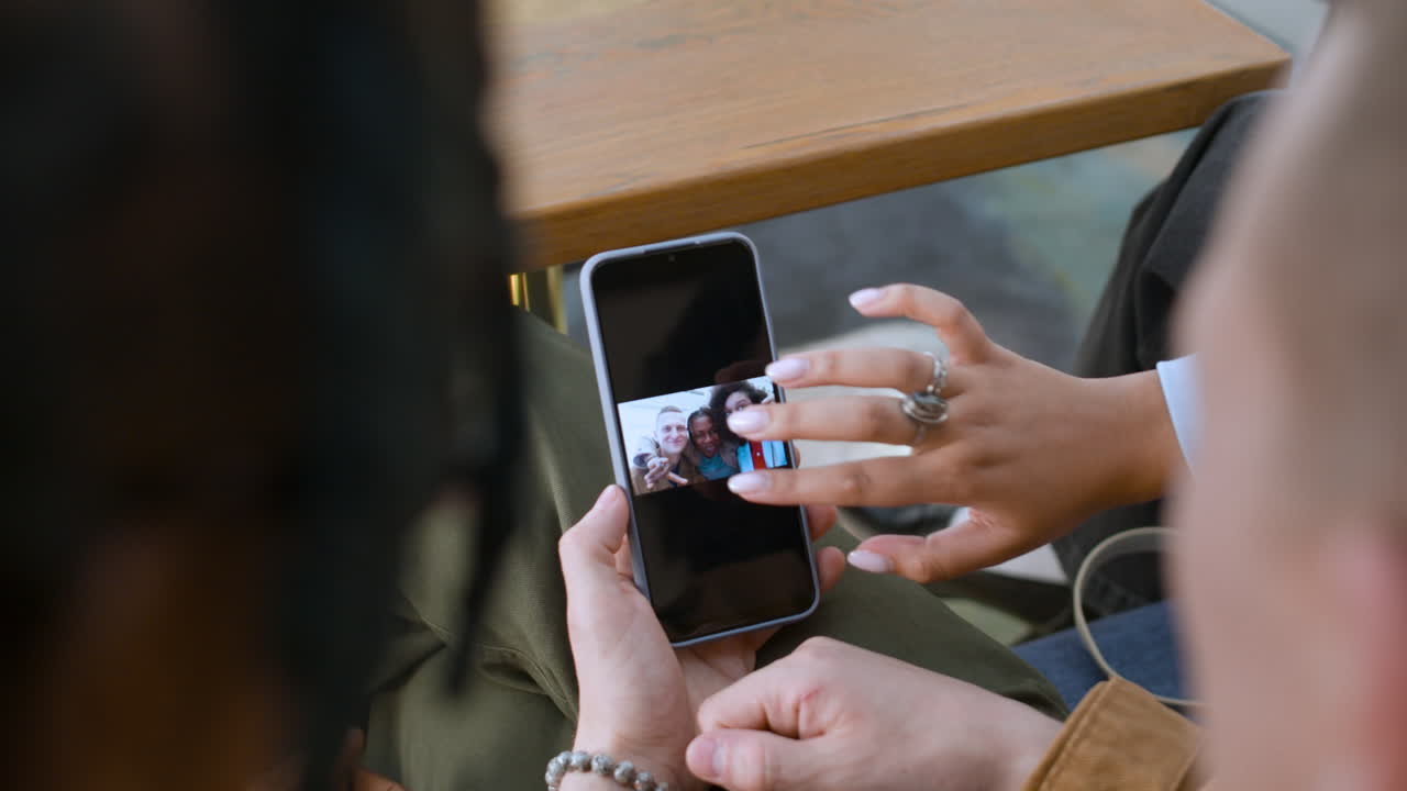 Friends Video Call at Cafe