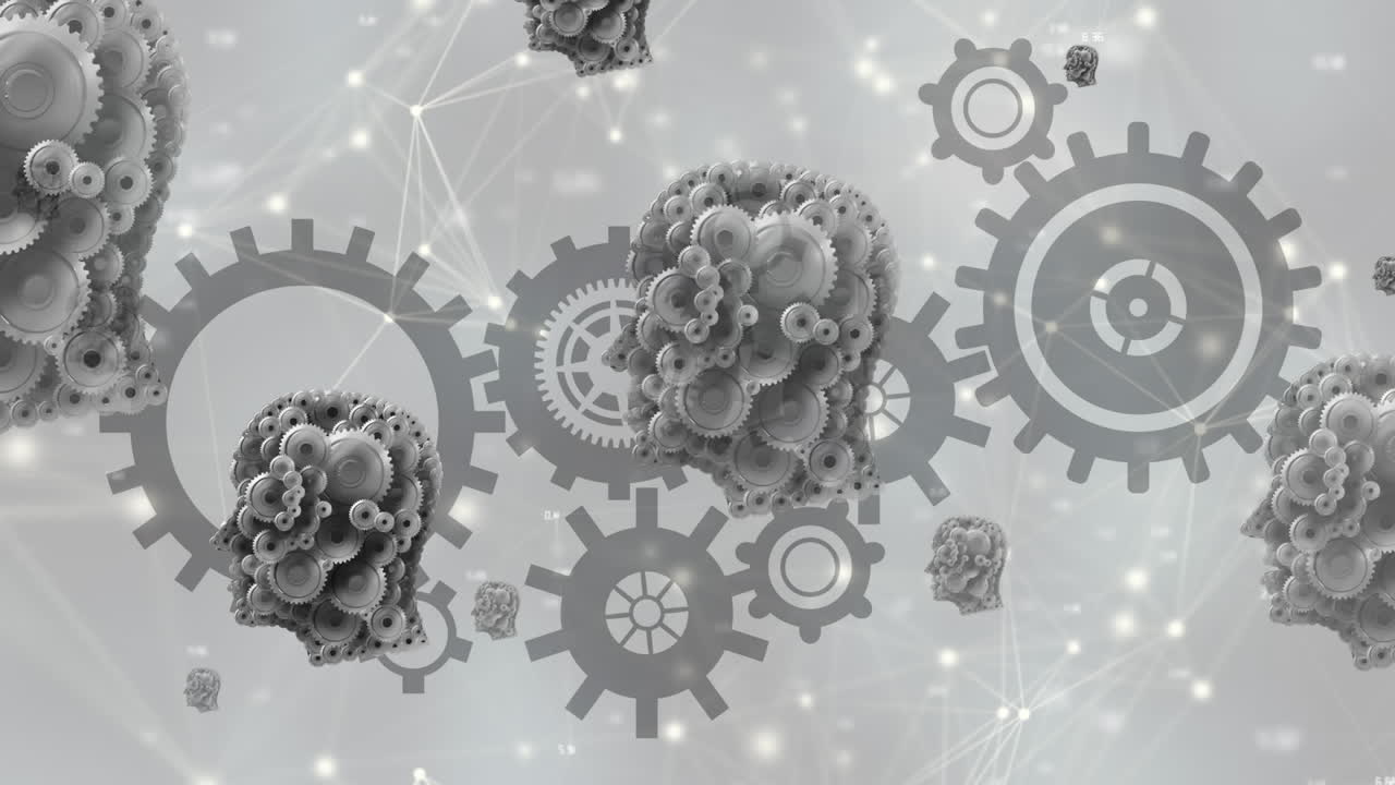анимация зубчатых колес, вращающихся по сети соединений