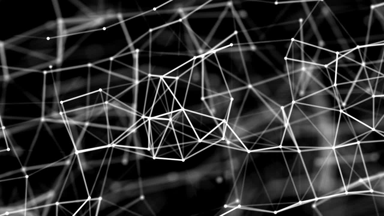 Abstract futuristic, polygonal space with a dark background with connecting points, lines and triangles.