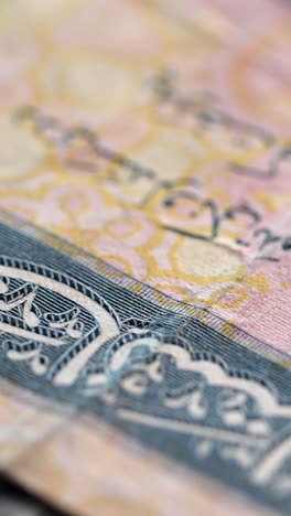 vertical macro shot of different international banknotes dropping in sequence, each with shifting zoom