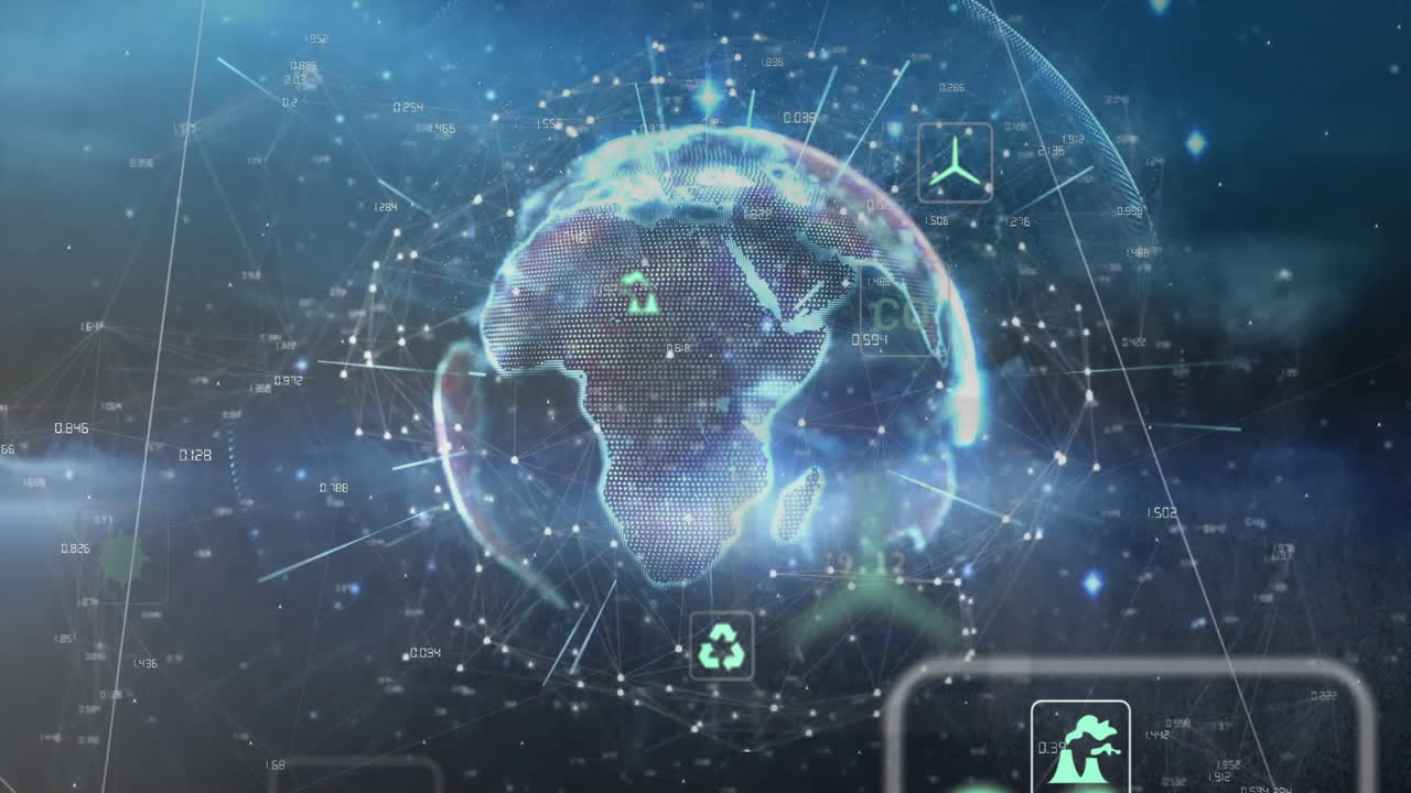 데이터 프로세싱의 애니메이션과 미디어 아이콘과 클라우드에 대한 세계