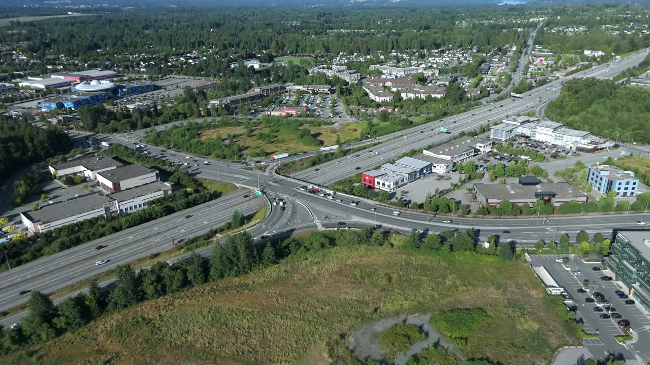 Motion Of Traffic In The Highways Of Langley, BC, Canada. - aerial shot