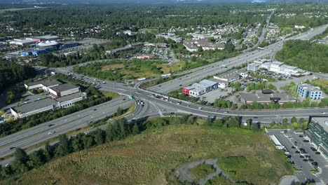 motion of traffic in the highways of langley, bc, canada. - aerial shot