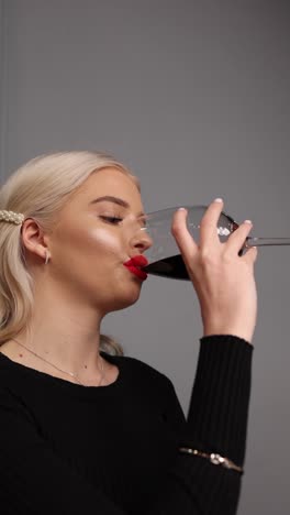 woman enjoying red wine in a restaurant