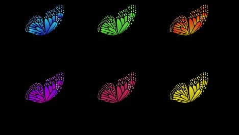 diferentes tipos de vista colorida mariposa aleteando alas colección de animación con alfa mate 5 segundos bucle sin costuras