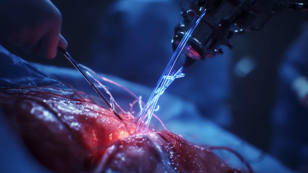 Intricate Surgical Procedure Utilizing Advanced Technology and Precision Tools to Conduct a Complex Operation on Organic Tissue with Minimal Invasive Techniques and Electric Stimulation