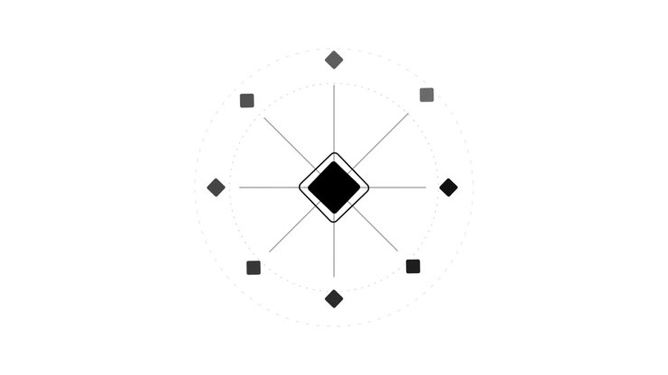 Abstract Geometric Animation of Rotating Square and Circular Nodes