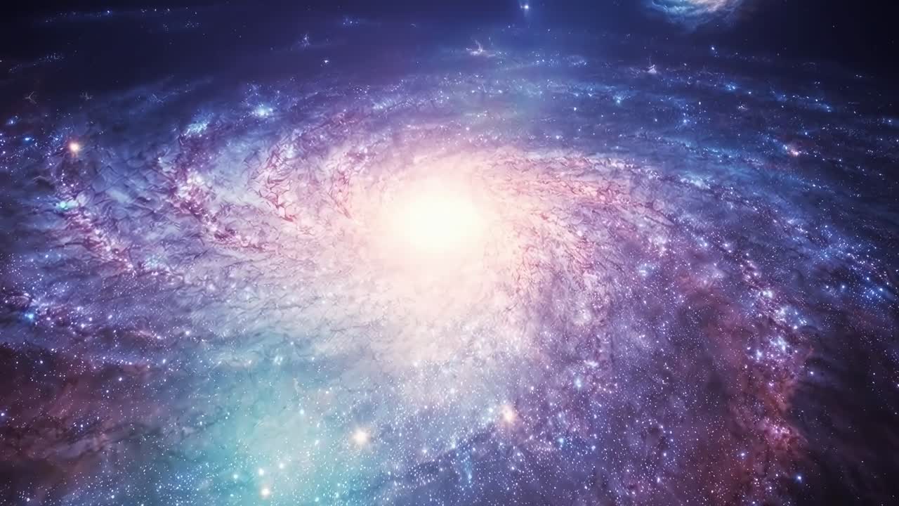 Aerial view of a spiral galaxy, showcasing cosmic beauty. Ideal for a space-themed video. Live