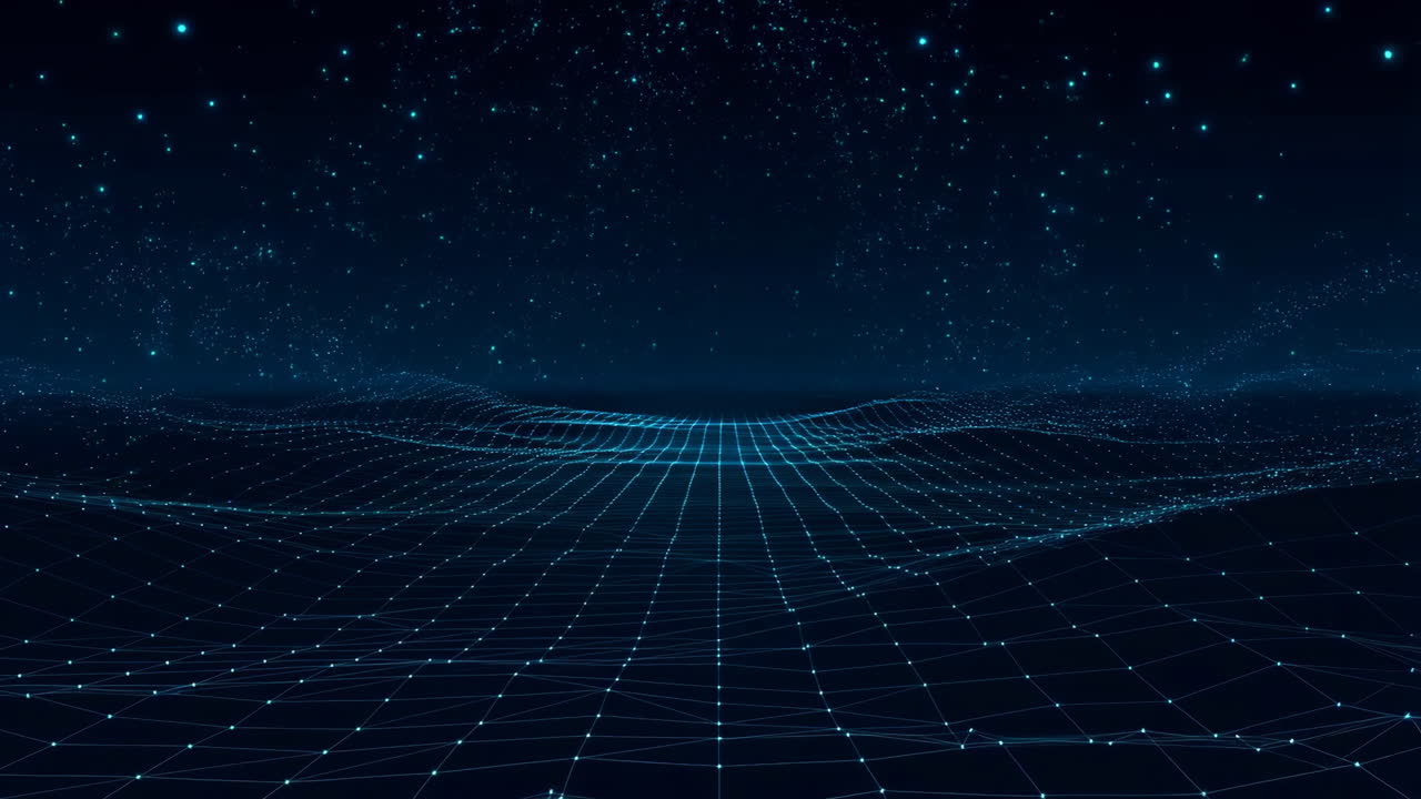 Futuristic Digital Grid with Stars in Cyberspace Background