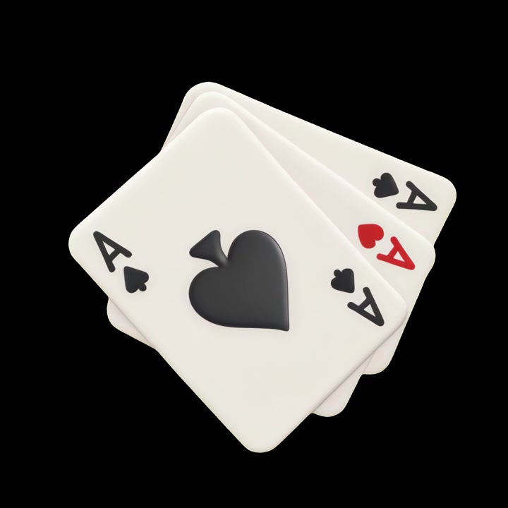 Three Playing Cards Rotating Against a Black Background