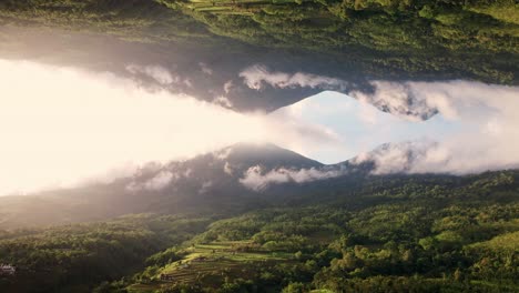 scenic drone view of agricultural rice terraces parallel dimension inception style mirror effect