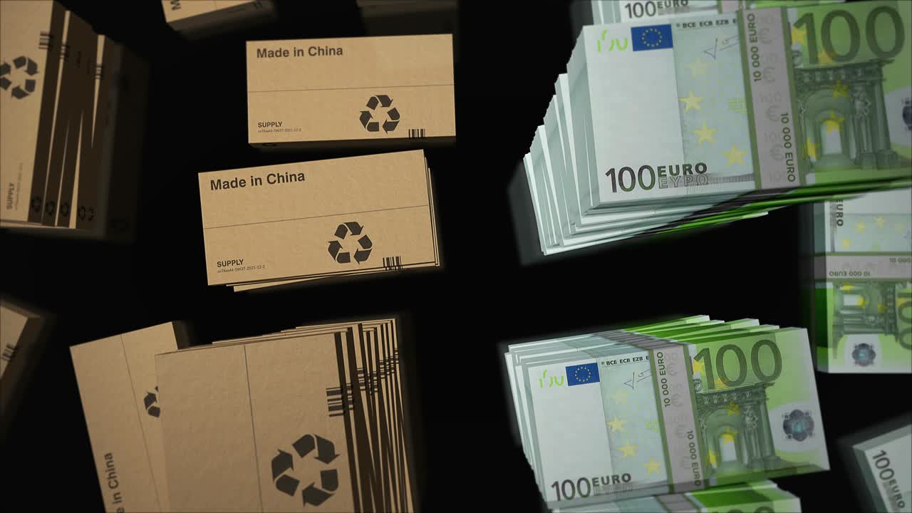 중국 상자 및 유로  루프 3d 애니메이션