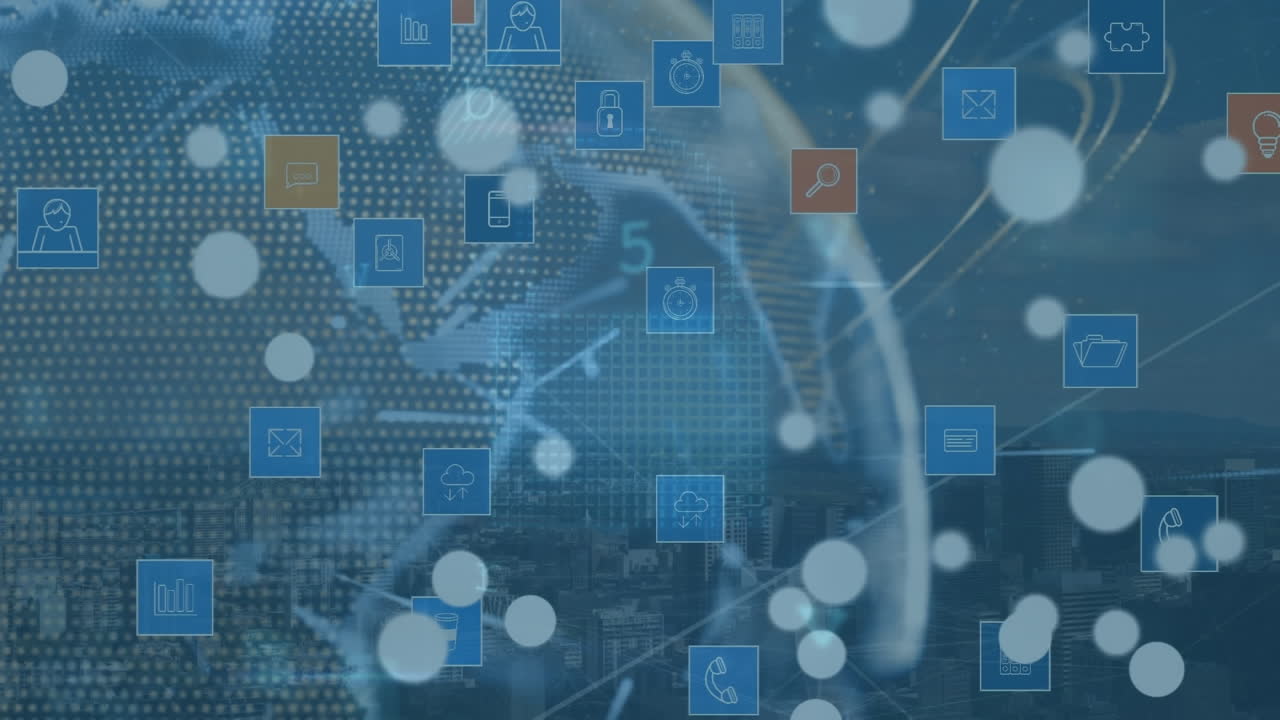 조명 트레일의 애니메이션과 아이콘과 연결된 네트워크