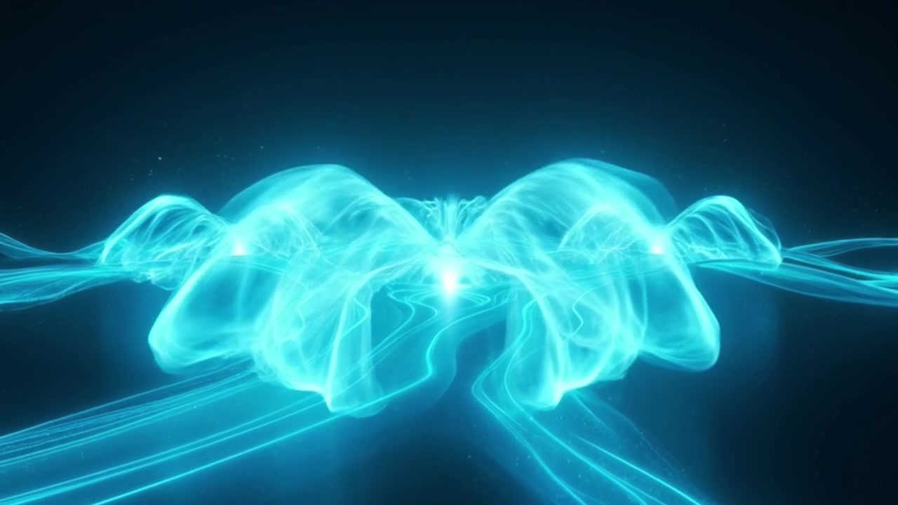 Abstract Glowing Blue Energy Waves Converging in Dark Space