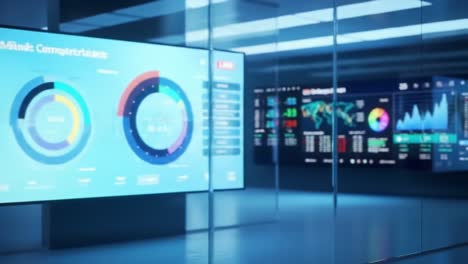 modern financial dashboard in a futuristic office