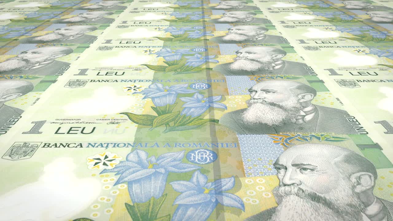 банкноты одного румынского лея румынских рулонных, наличных денег