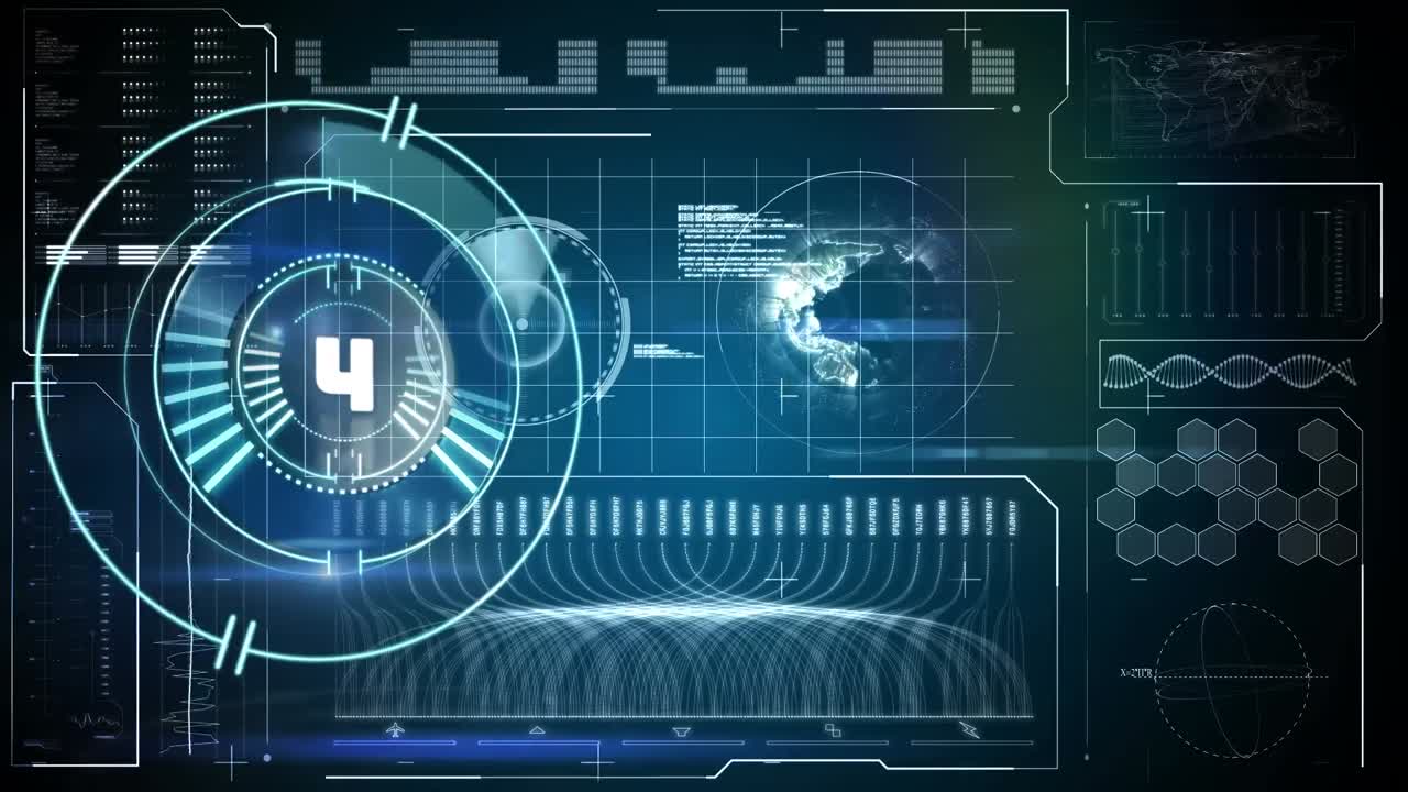 화면에서 데이터 처리에 대한 카운트다운과 함께 범위 스캐닝의 애니메이션