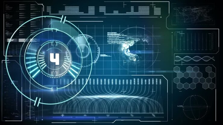 Animation of scope scanning with countdown over data processing on screen