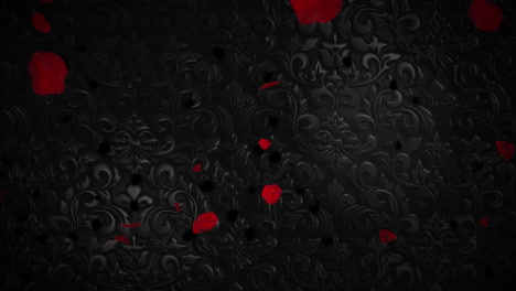 Animation-closeup-motion-leafs-of-roses-on-black-Valentines-day-shiny-background