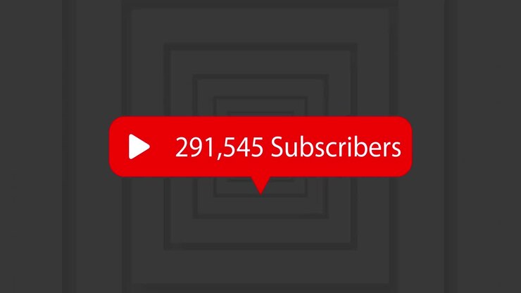 Play icon with increasing subscribers against concentric squares on grey background