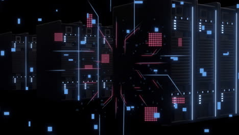 Animation of circuit board and digital data processing over computer servers