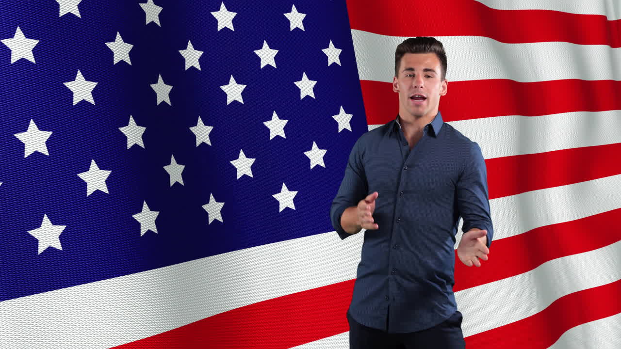 행복한 백인 사업가 위에 미국 발의 애니메이션