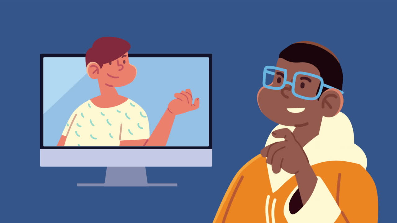 interracial young boys with desktop