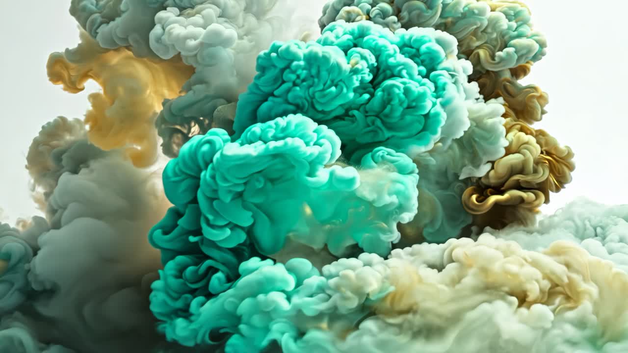 A large cloud of smoke is rising into the sky. The smoke is green and yellow, and it looks like it's coming from a volcano. Scene is ominous and foreboding, as if something terrible is about to happen