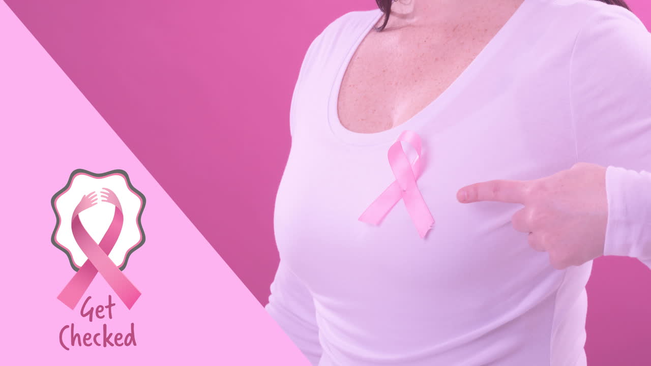 Animazione del testo sulla consapevolezza del cancro su una donna caucasica