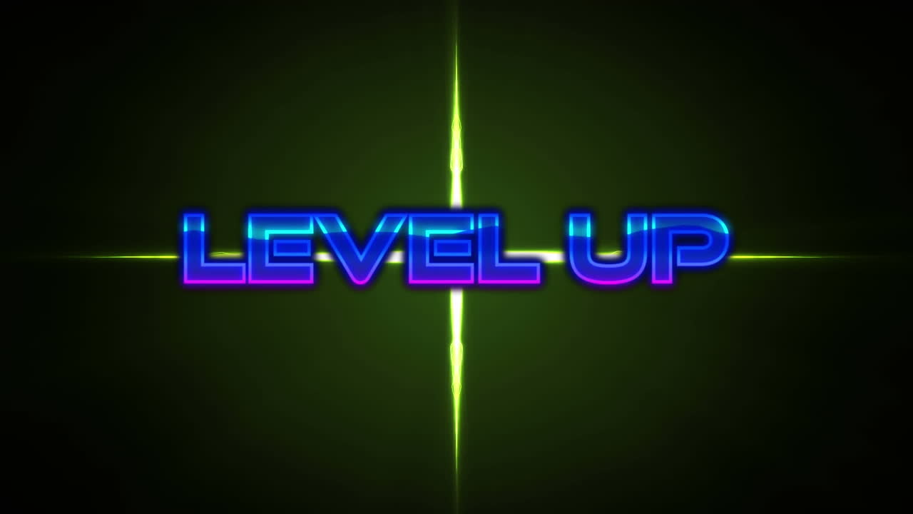 Animation of level up text over green glowing shape