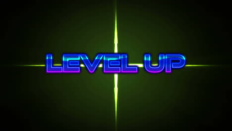 animation of level up text over green glowing shape
